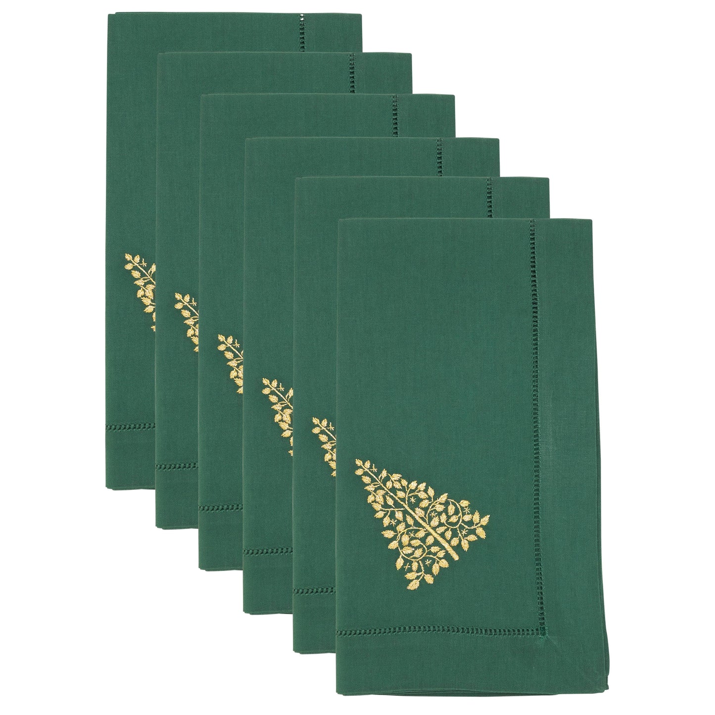 Embroidered Christmas Tree Hemstitch Napkin