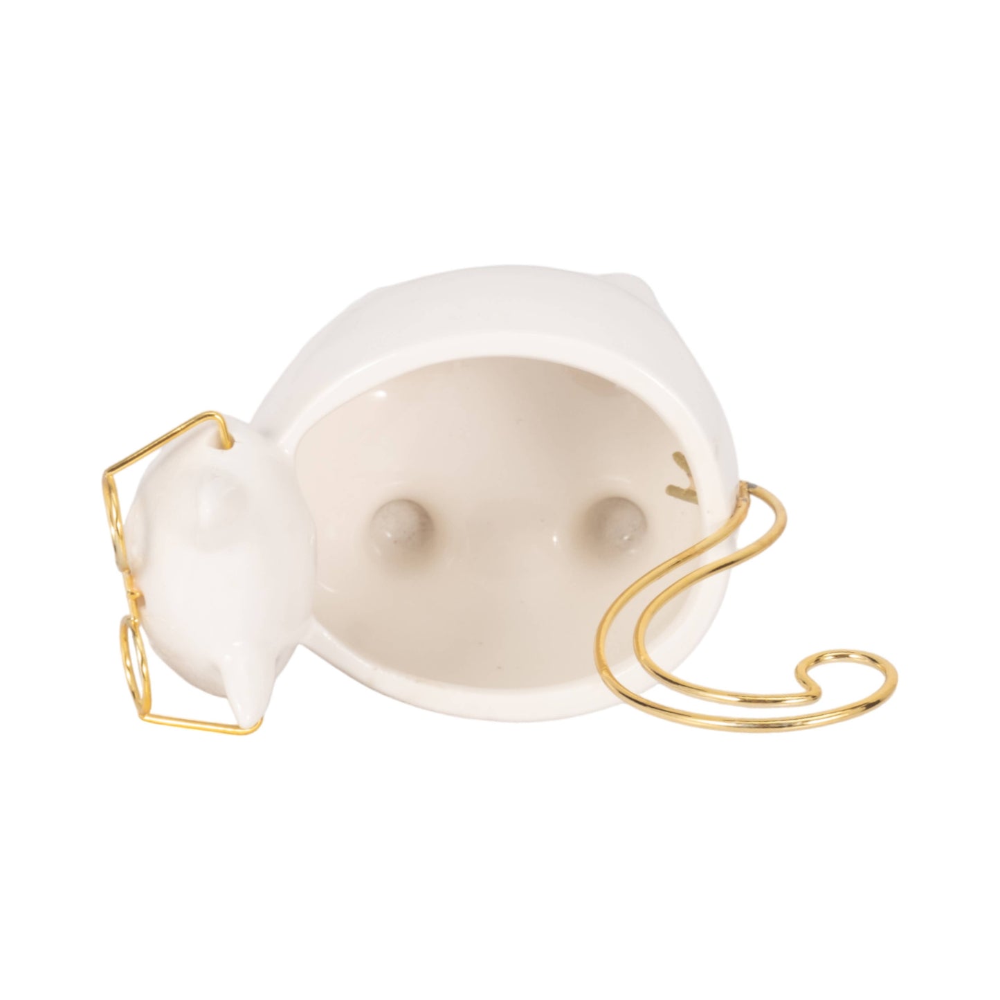 White/Gold 6 in. Ceramic Boho Kitty Trinket Dish