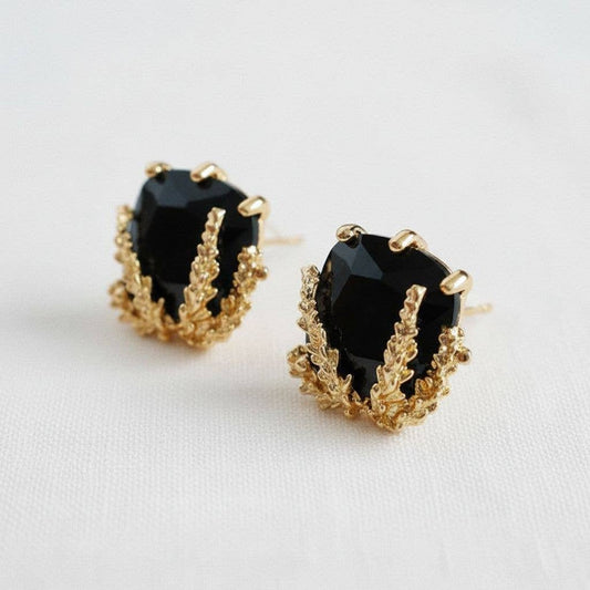 Geometric Black Gold Drop Earrings