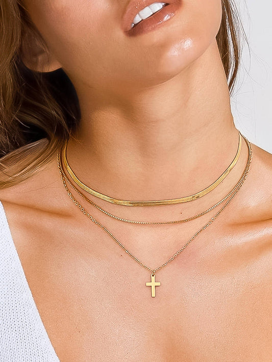 Georgine 18K Gold Non-Tarnish Layered Cross Necklace