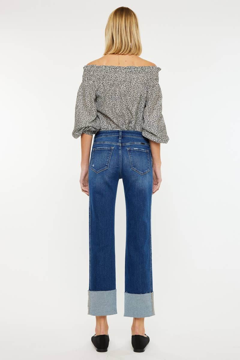 OPEN PACK MID RISE CROP STRAIGHT JEANS-KC7478D