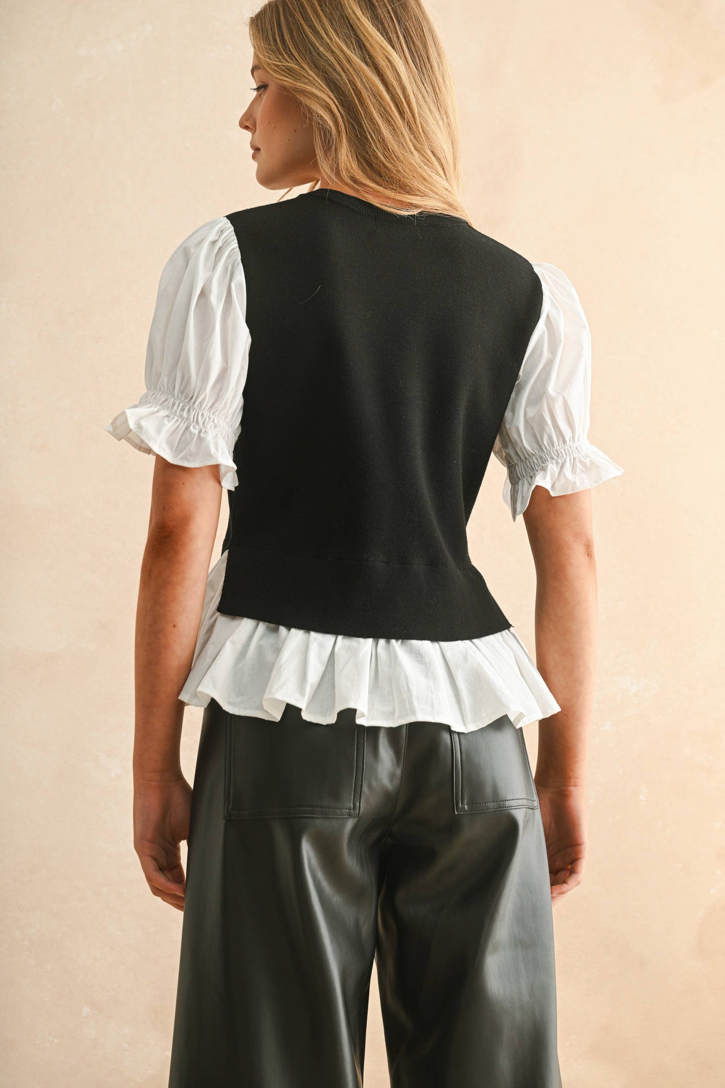T3506 SWEATER COMBO SHORT SLEEVE BLOUSE