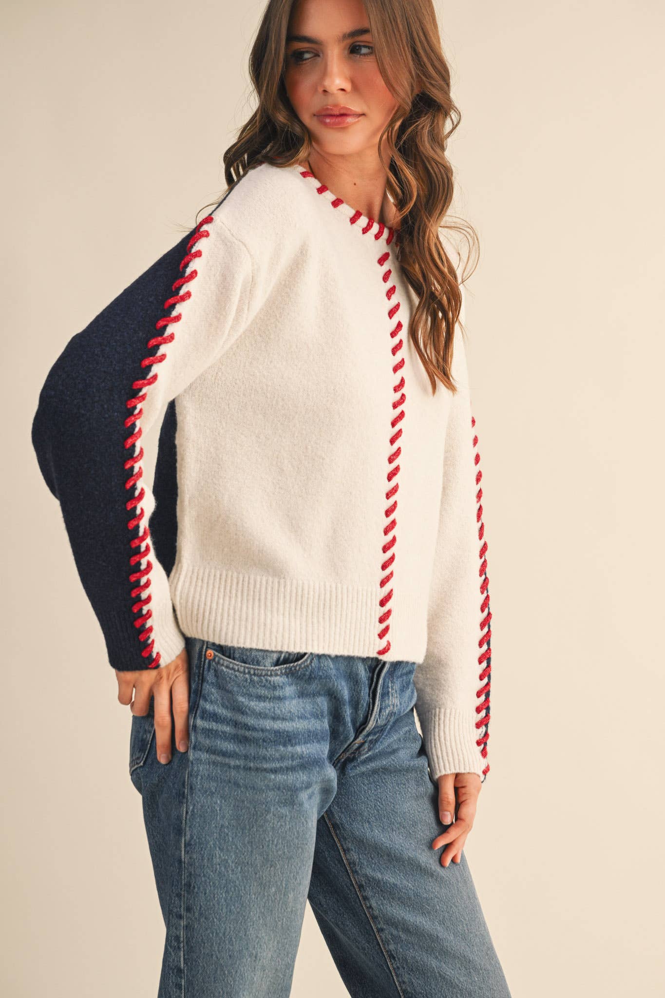 WHIP STITCH TWO-TONE SWEATER