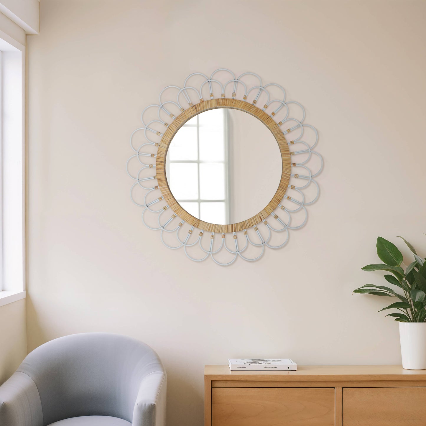 Black 36 in. Metal Round Daisy Wall Mirror