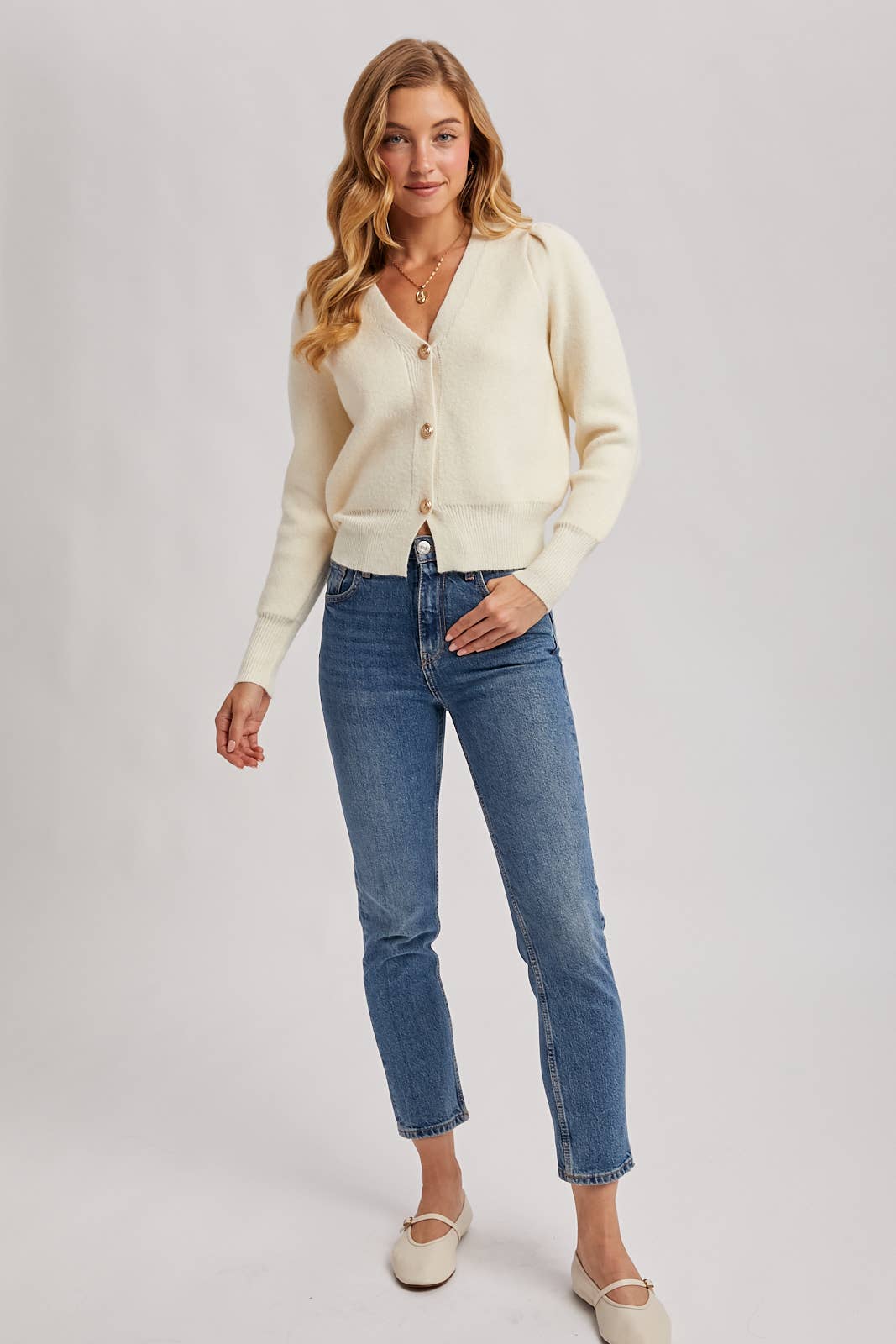 BUTTON DOWN V-NECK CARDIGAN