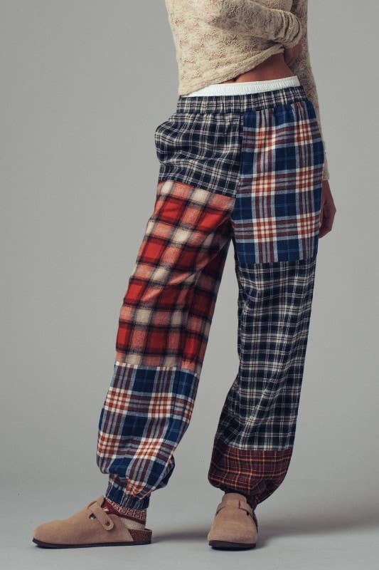 Mixed Plaid Patchwork Boho Jogger Pants
