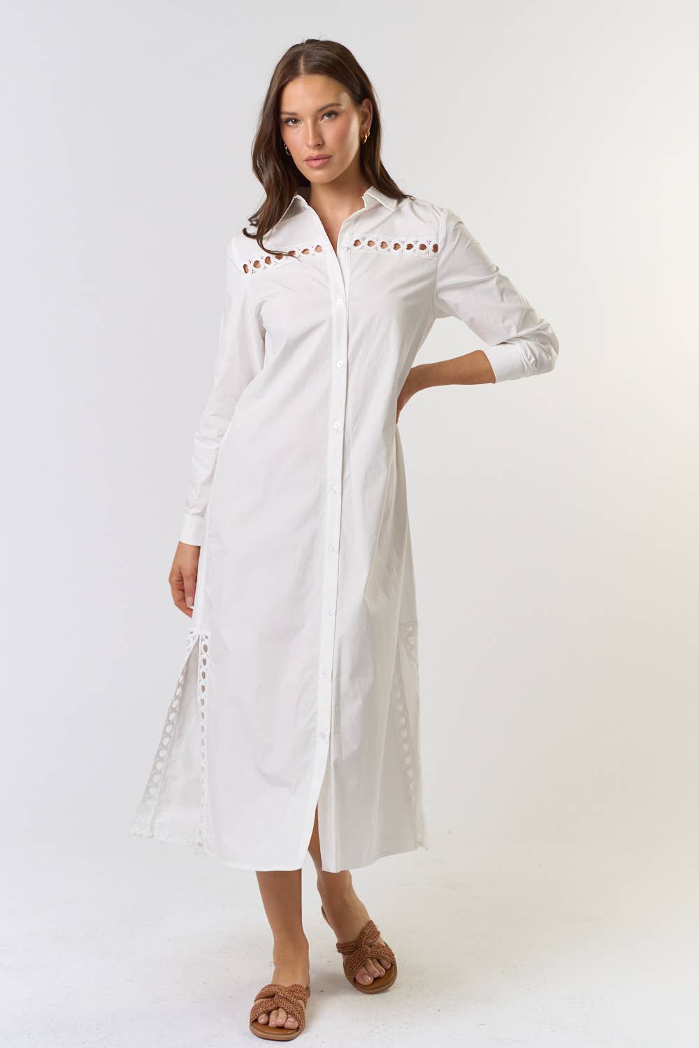ILD5119 COLLARED BUTTON DOWN MIDI DRESS