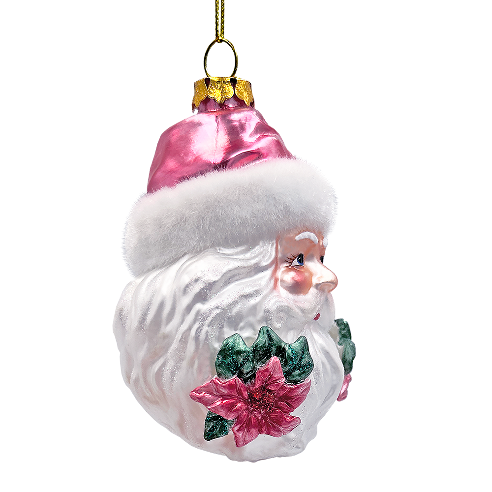 Enchanting Pink Santa Head Glass Ornament, Vintage Christmas