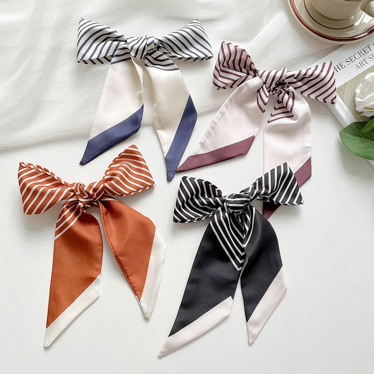 Striped Skinny Scarf Hair Tie Bag Ribbon WrapStrip