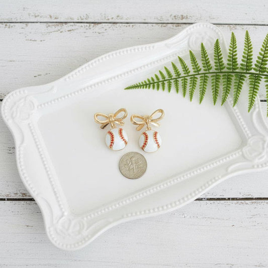 Baseball & Gold Bows Earrings