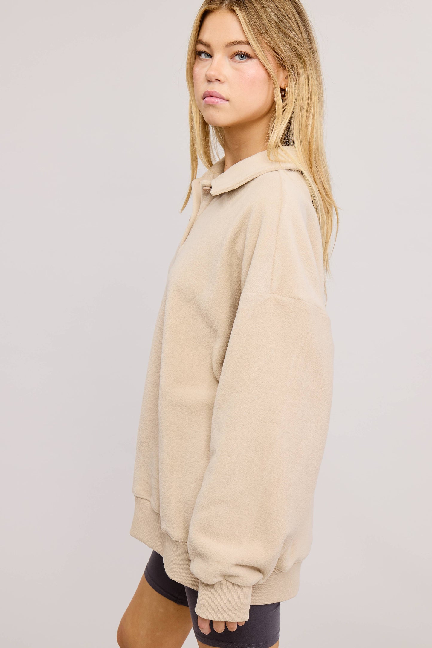 Teddy Velour Buttoned Collar Pullover Knit Sweater