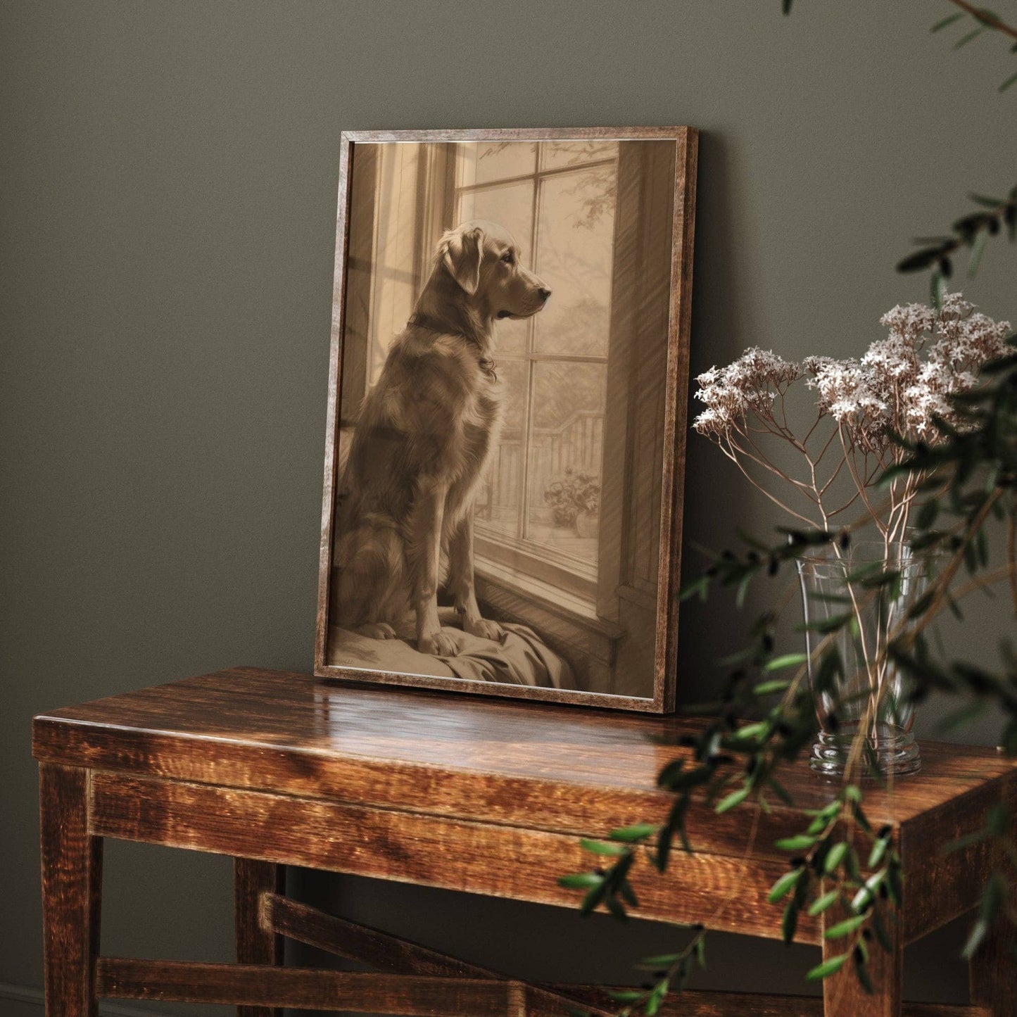 Golden Retriever Dog Charcoal Drawing Art Print Poster 7