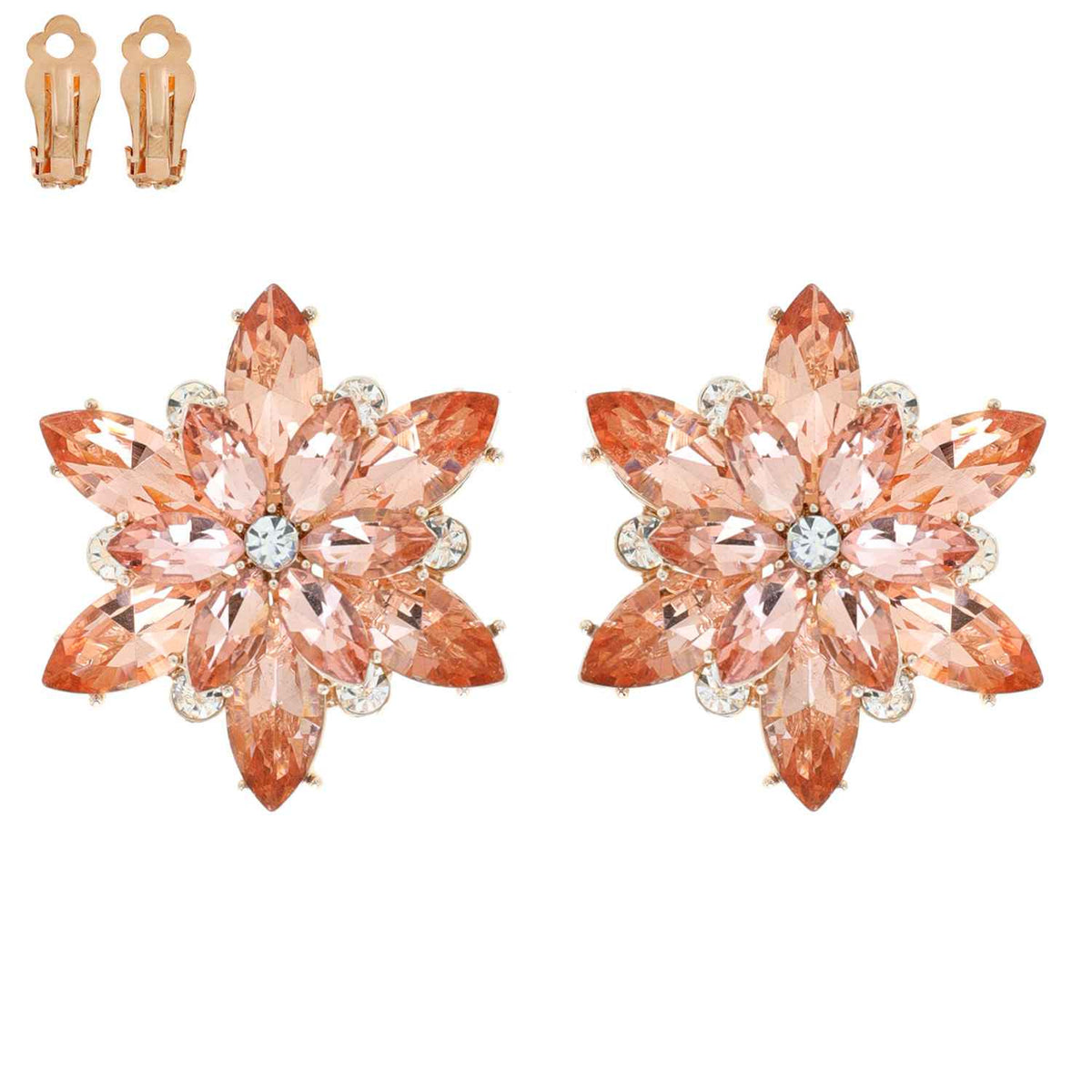 Flower Snowflake Evening Clip On Earrings