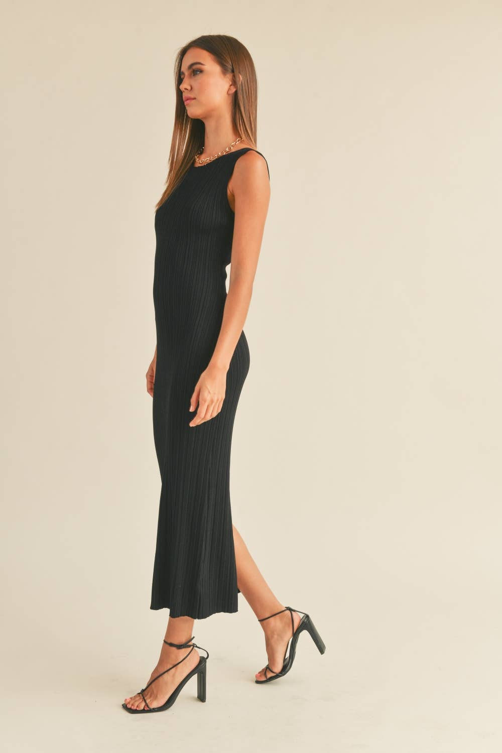 D2997 PATTERNED RIB KNITTED LONG DRESS