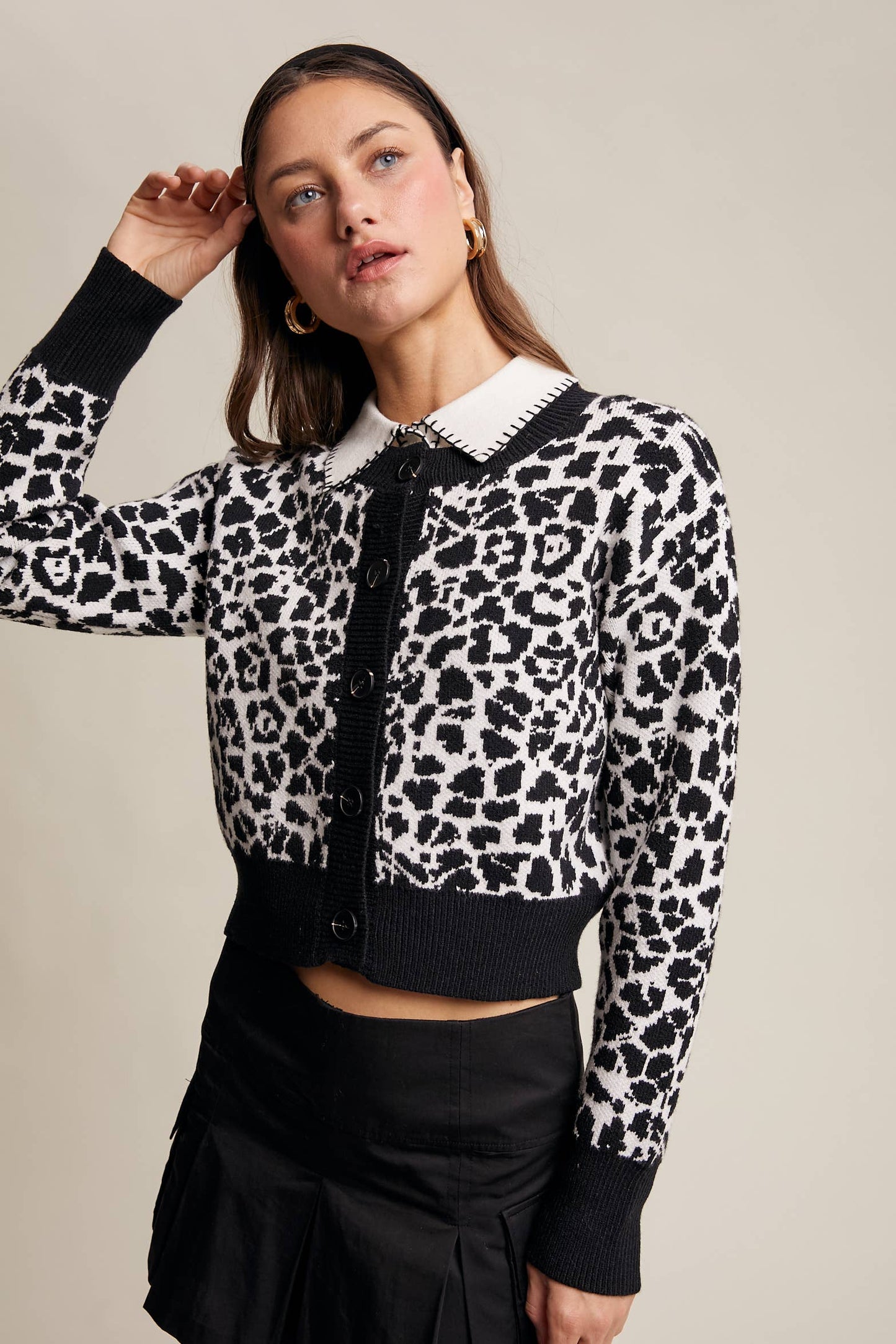 Leopard Knit Button-Up Cardigan