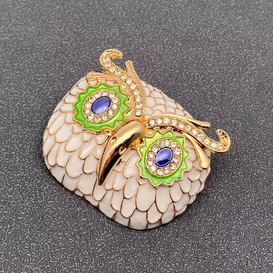 Rhinestone Enamel Owl Head Brooch