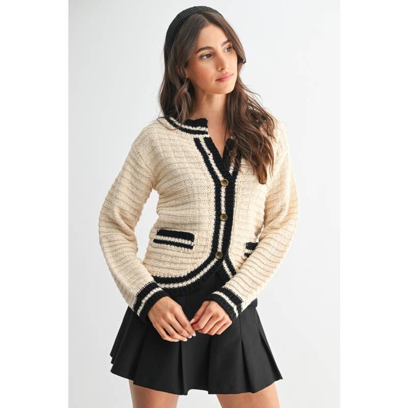 Classic Knit Cardigan Wtin Contrast Trim