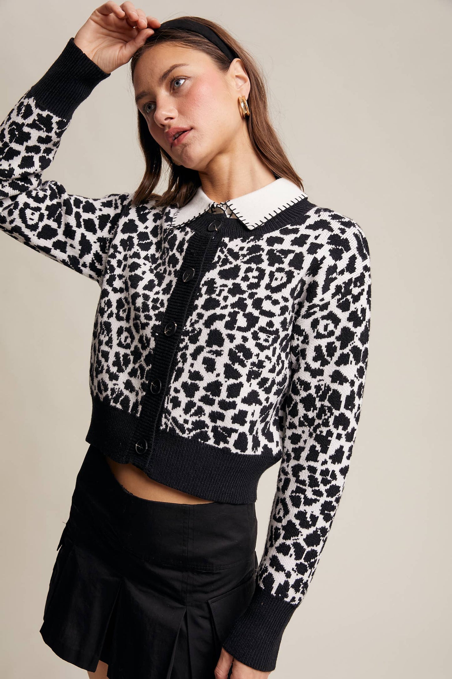 Leopard Knit Button-Up Cardigan