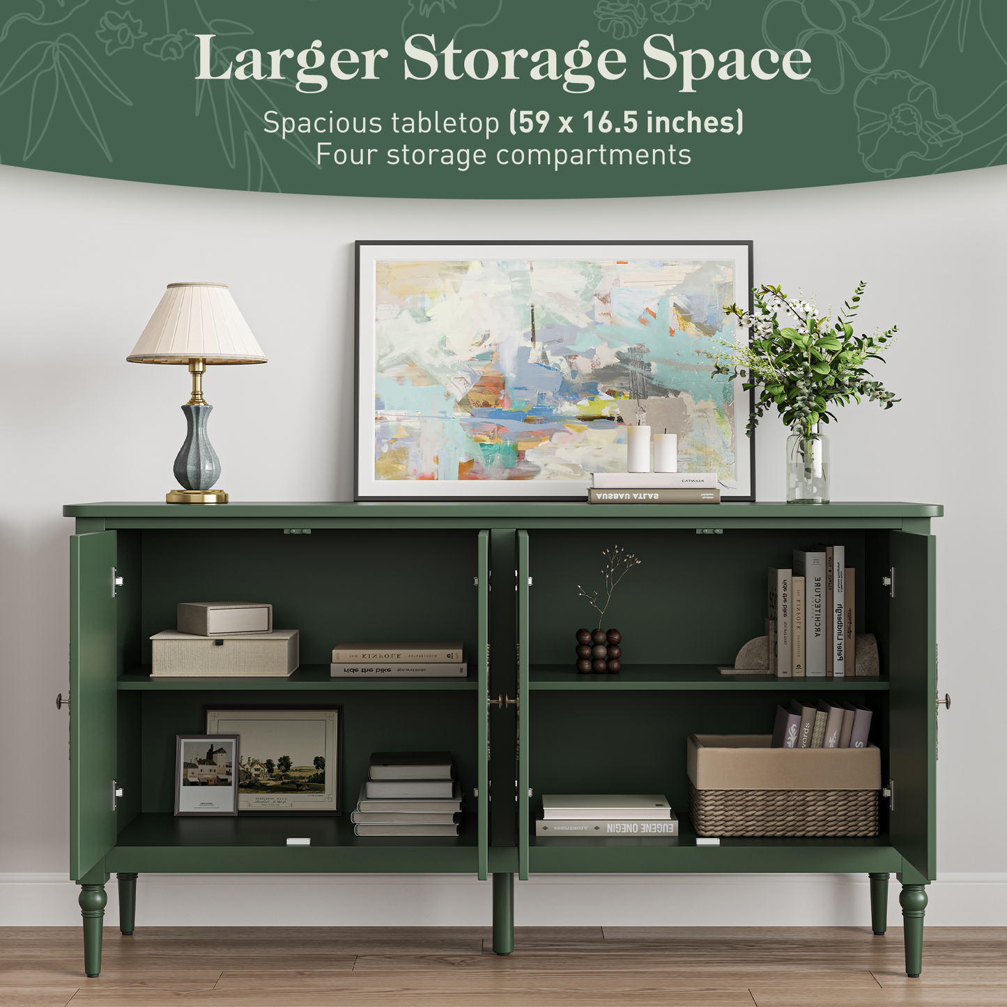 Console Cabinet, 58'' Mid Century Modern Pantry Cabinet