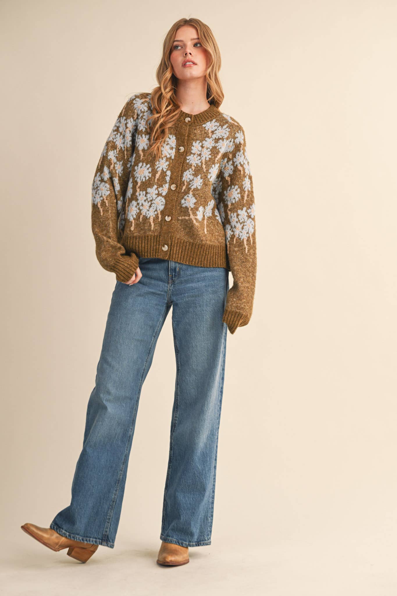 FLORAL KNIT BUTTON DOWN SWEATER CARDIGAN MSW11238