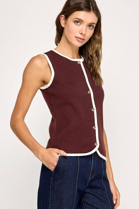 CREW NECK BUTTON DOWN SOFT SWEATER VEST