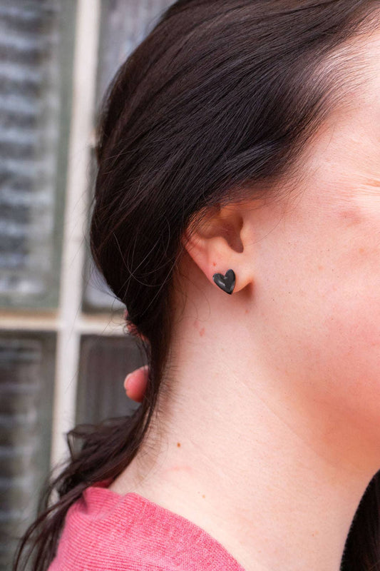 Hand Drawn Heart Studs – Black