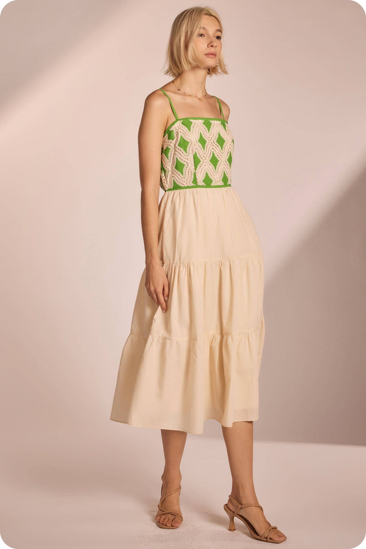 Contrast Diamond Crochet Midi Dress
