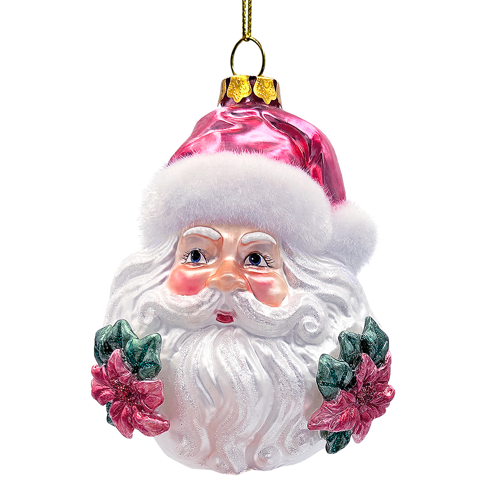 Enchanting Pink Santa Head Glass Ornament, Vintage Christmas