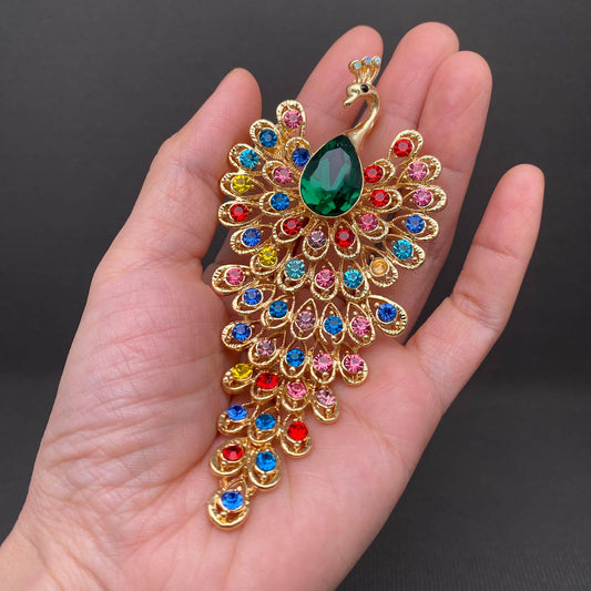 Sparkling Rhinestone Enamel Peacock Brooch