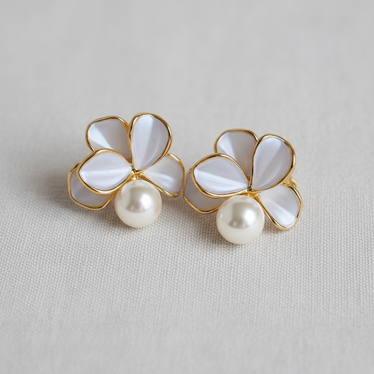 Butterfly Petal Pearl Stud Earrings