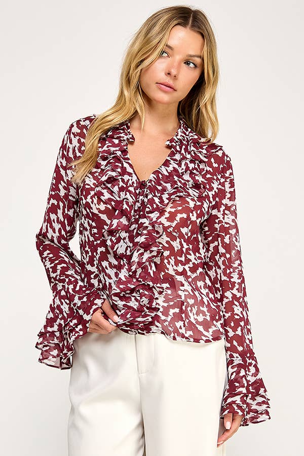 Chiffon Print Long Sleeve Blouse