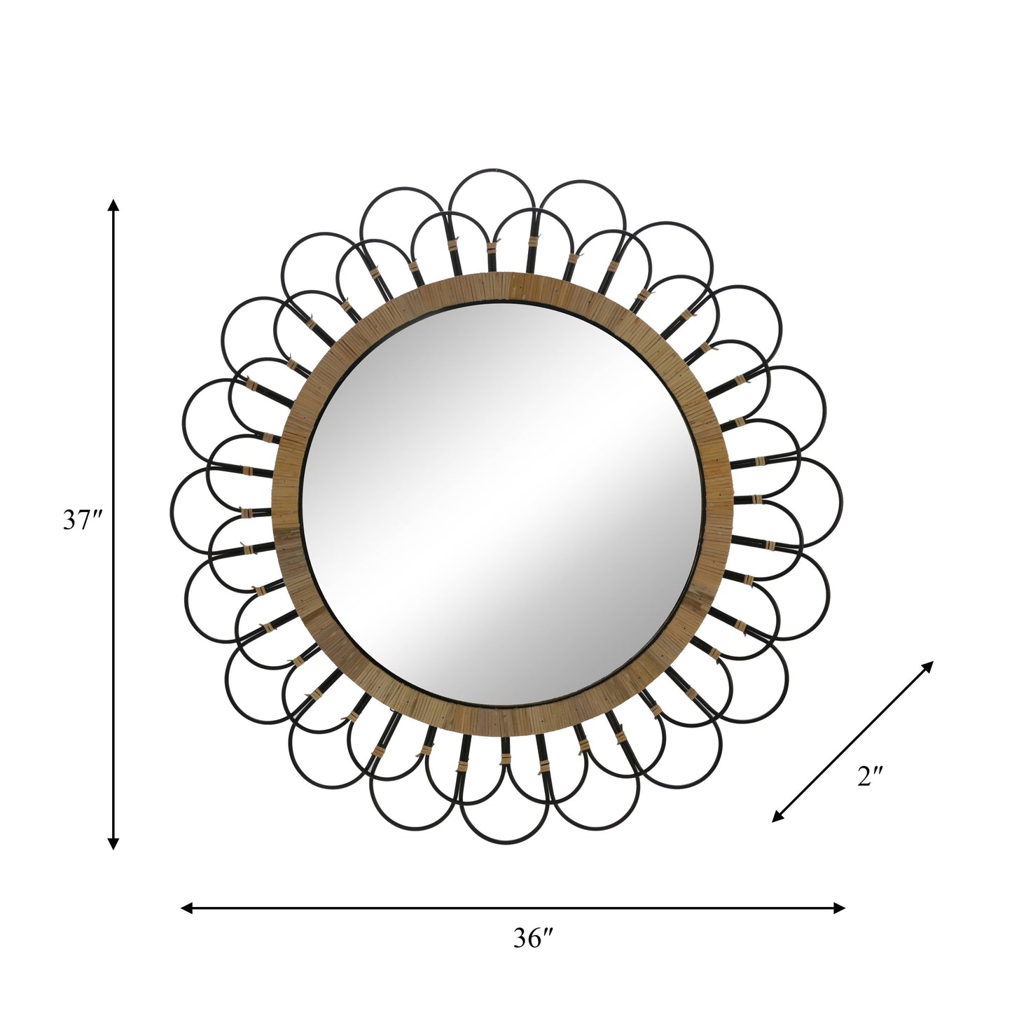 Black 36 in. Metal Round Daisy Wall Mirror