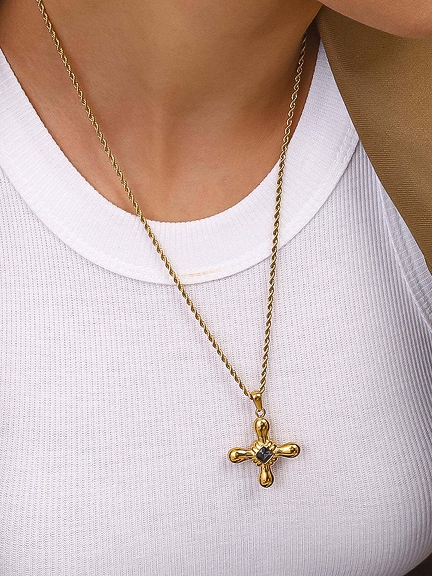 Chantal 18K Gold Non-Tarnish Stone Cross Necklace