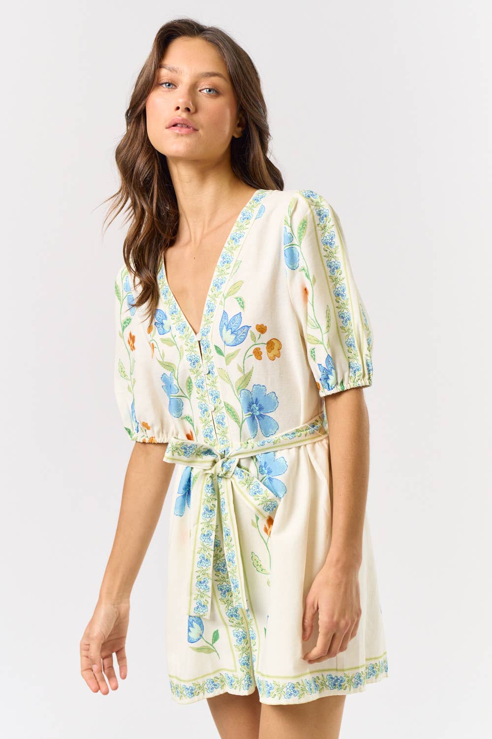 ILR5075 PRINTED SHORT PUFF SLEEVE ROMPER