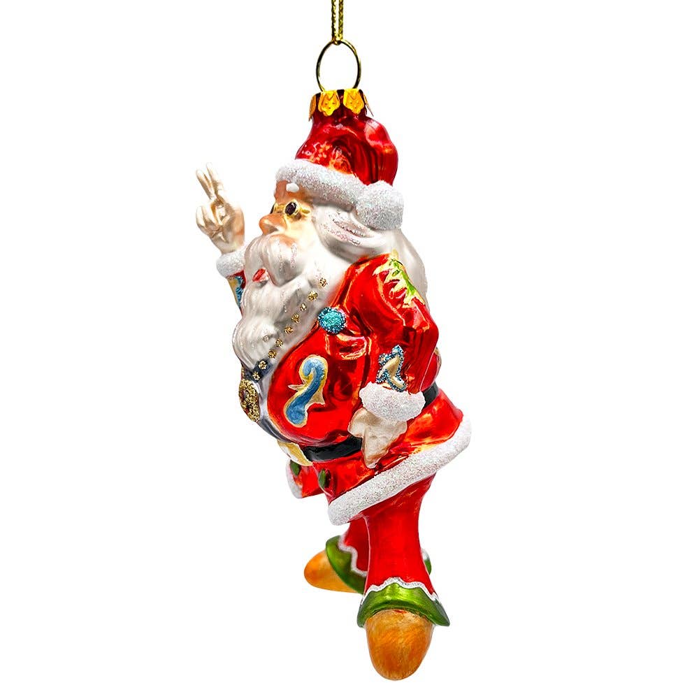 Groovy Santa Eclectic Hippie Glass Christmas Ornament