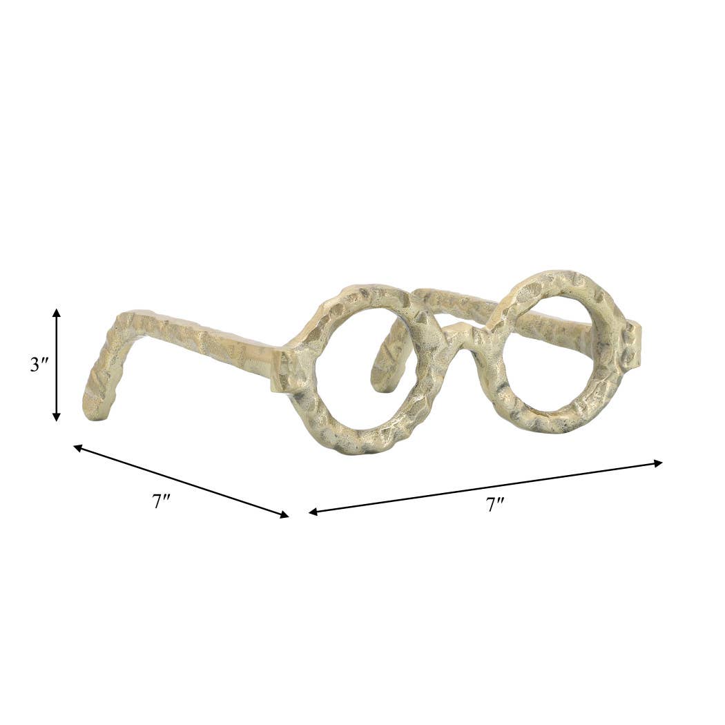 Gold 7 in. Metal Abstract Round Glasses Sculpture