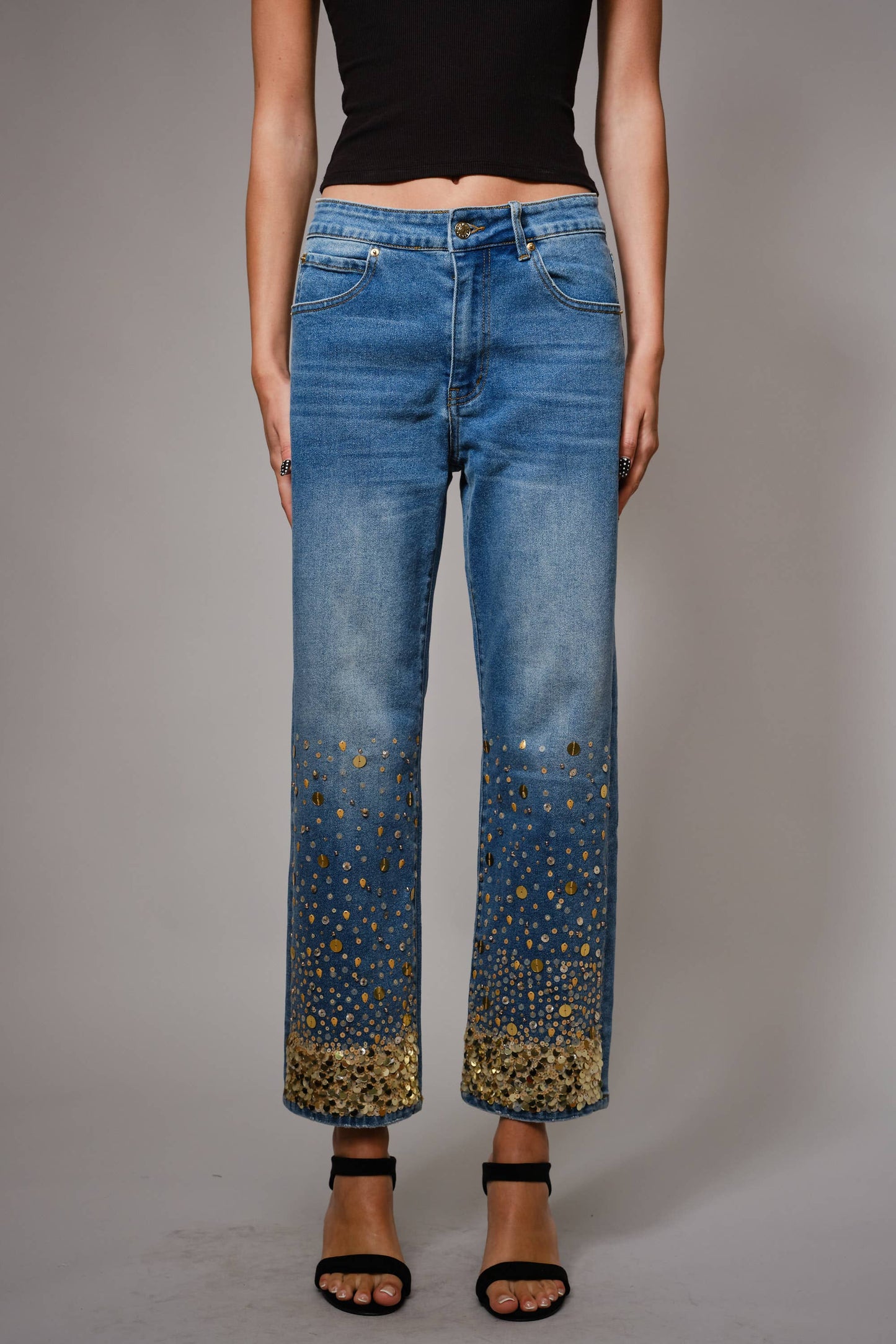 91499P - Gold Sequin Straight Leg Jeans