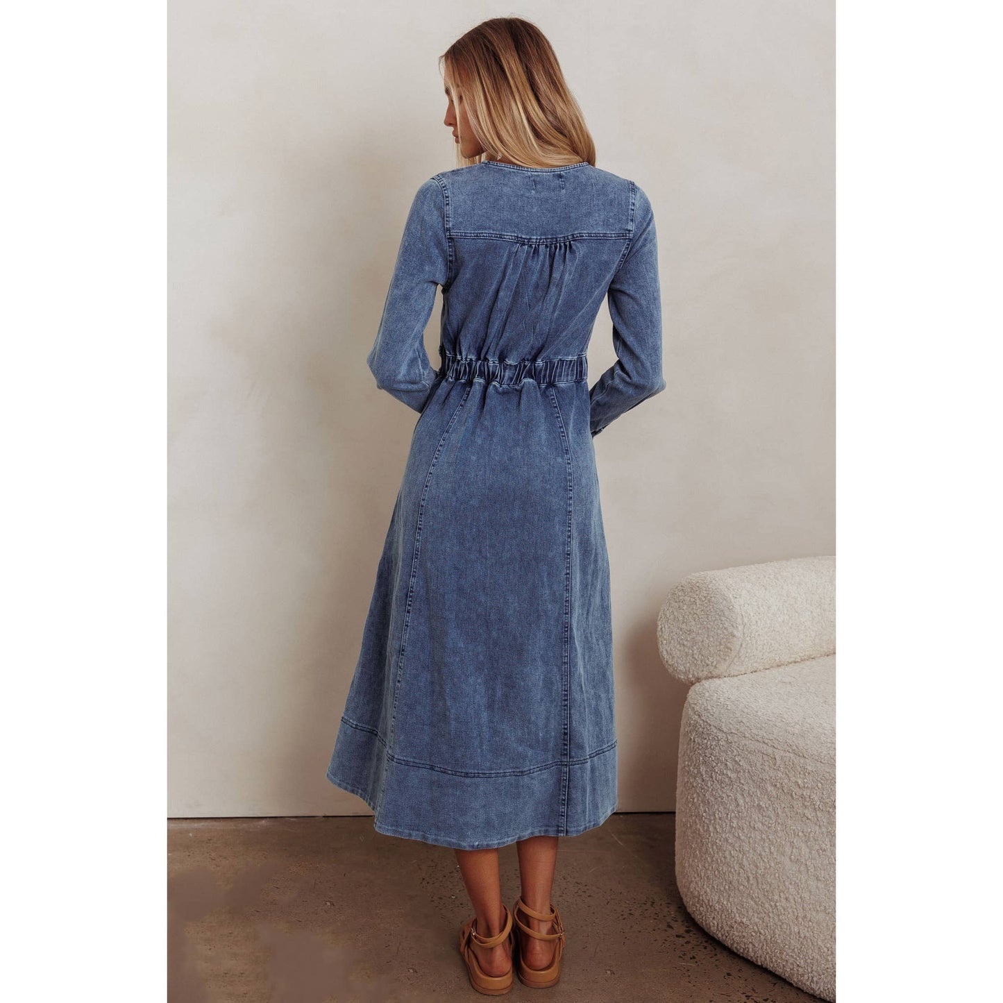 LONG SLEEVES DENIM MIDI DRESS