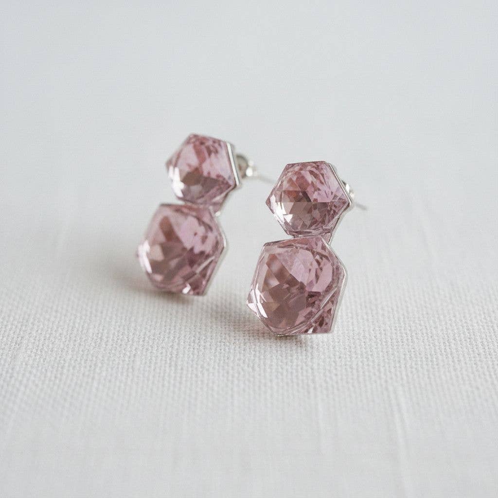 Vintage Inspired Pink Glass Crystal Stud Earrings
