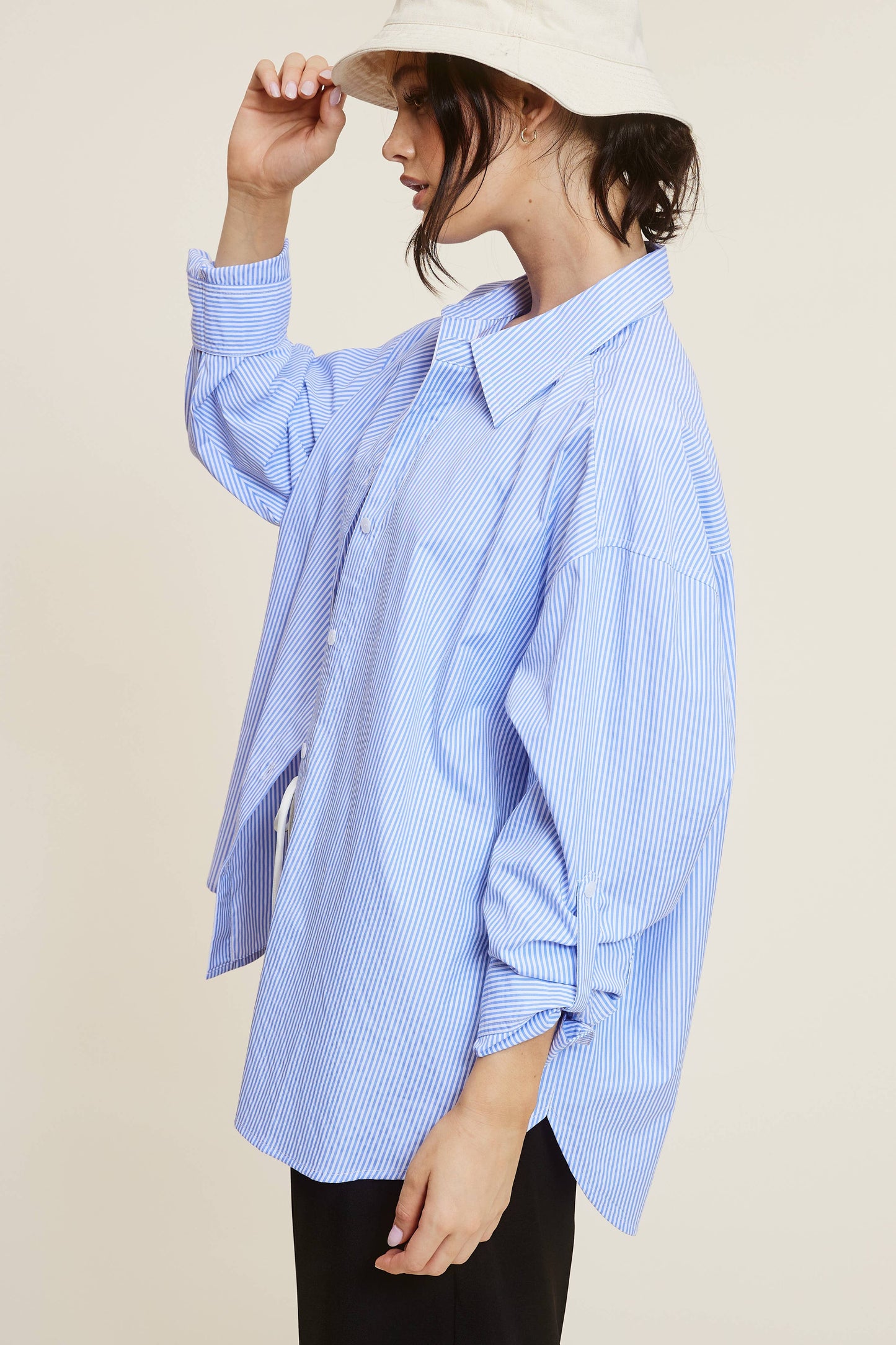 Oversized Stripe Long Sleeve Button Down Shirt