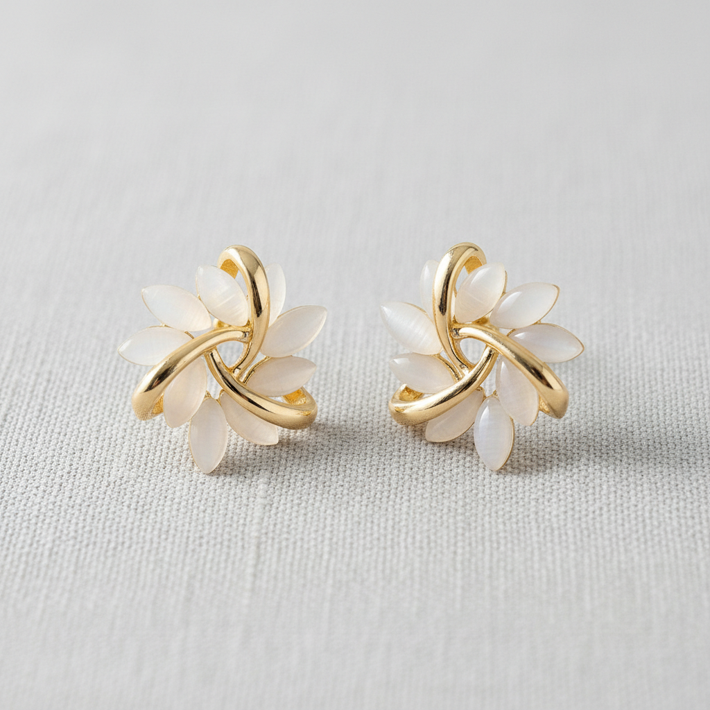 Cat's Eye Flower Stud Earrings