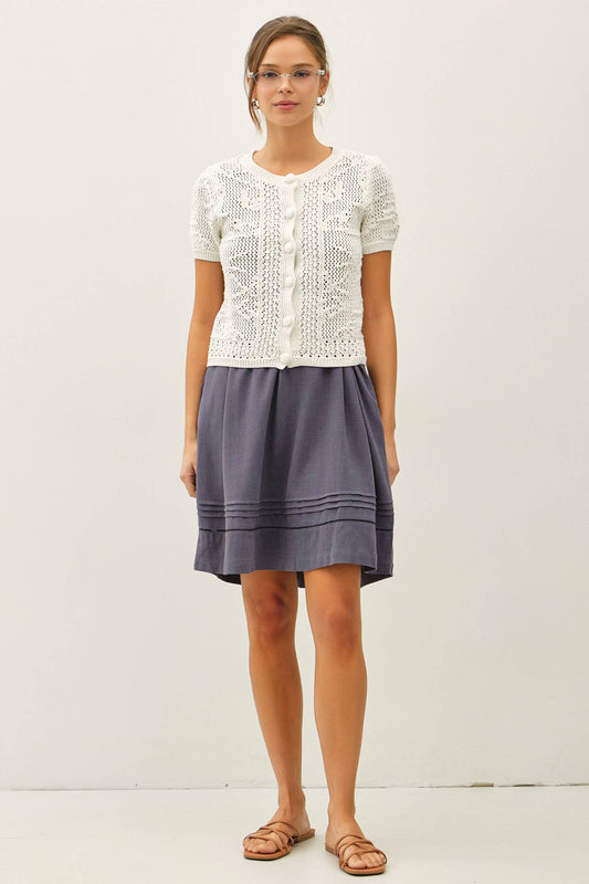 PATTERNED CROCHET SHORT SLEEVE CROP CARDIGAN