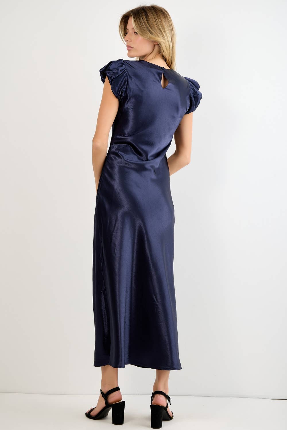 SATIN CAP SLEEVE MIDI DRESS