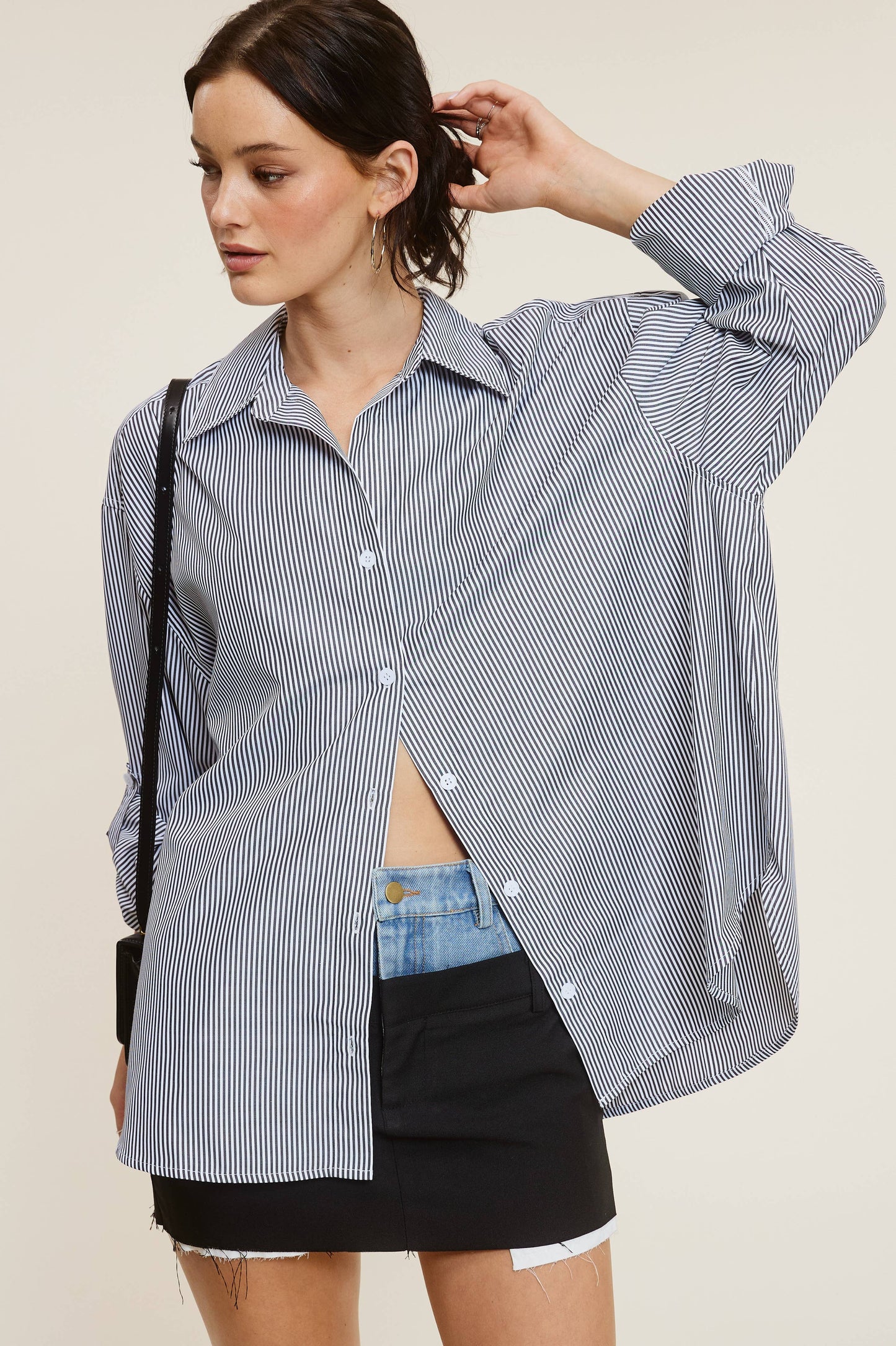 Oversized Stripe Long Sleeve Button Down Shirt