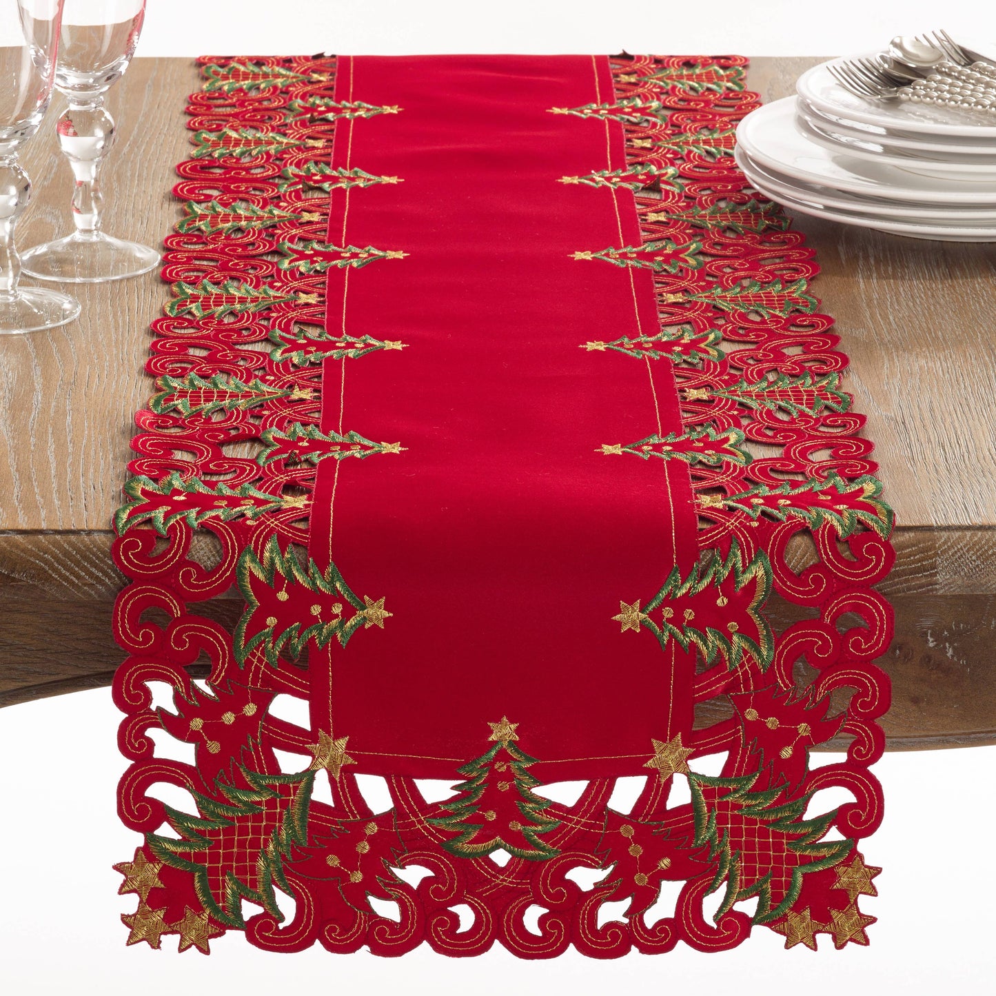 Christmas Tree Runner - Golden Stars Design