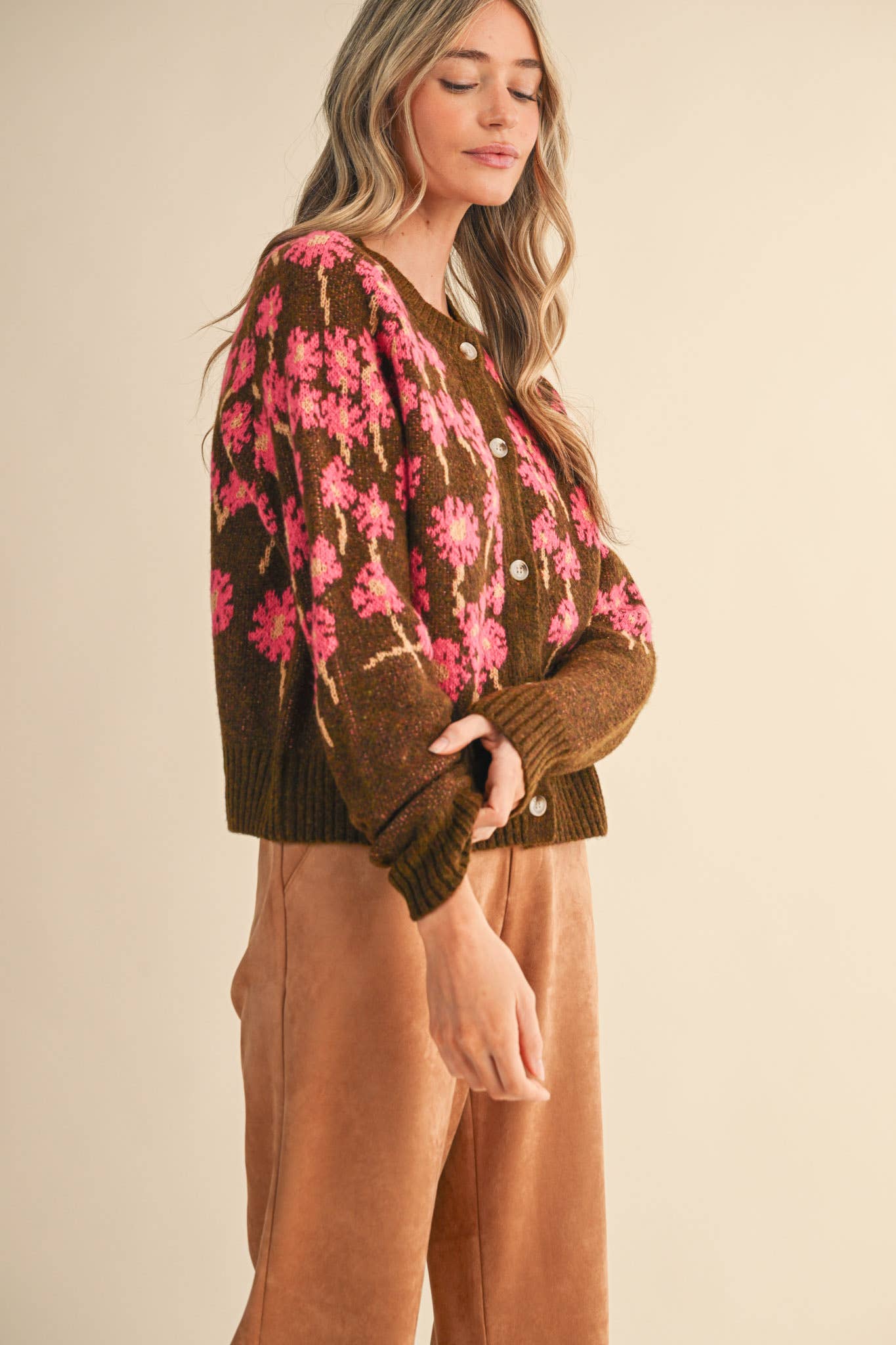 FLORAL KNIT BUTTON DOWN SWEATER CARDIGAN MSW11238