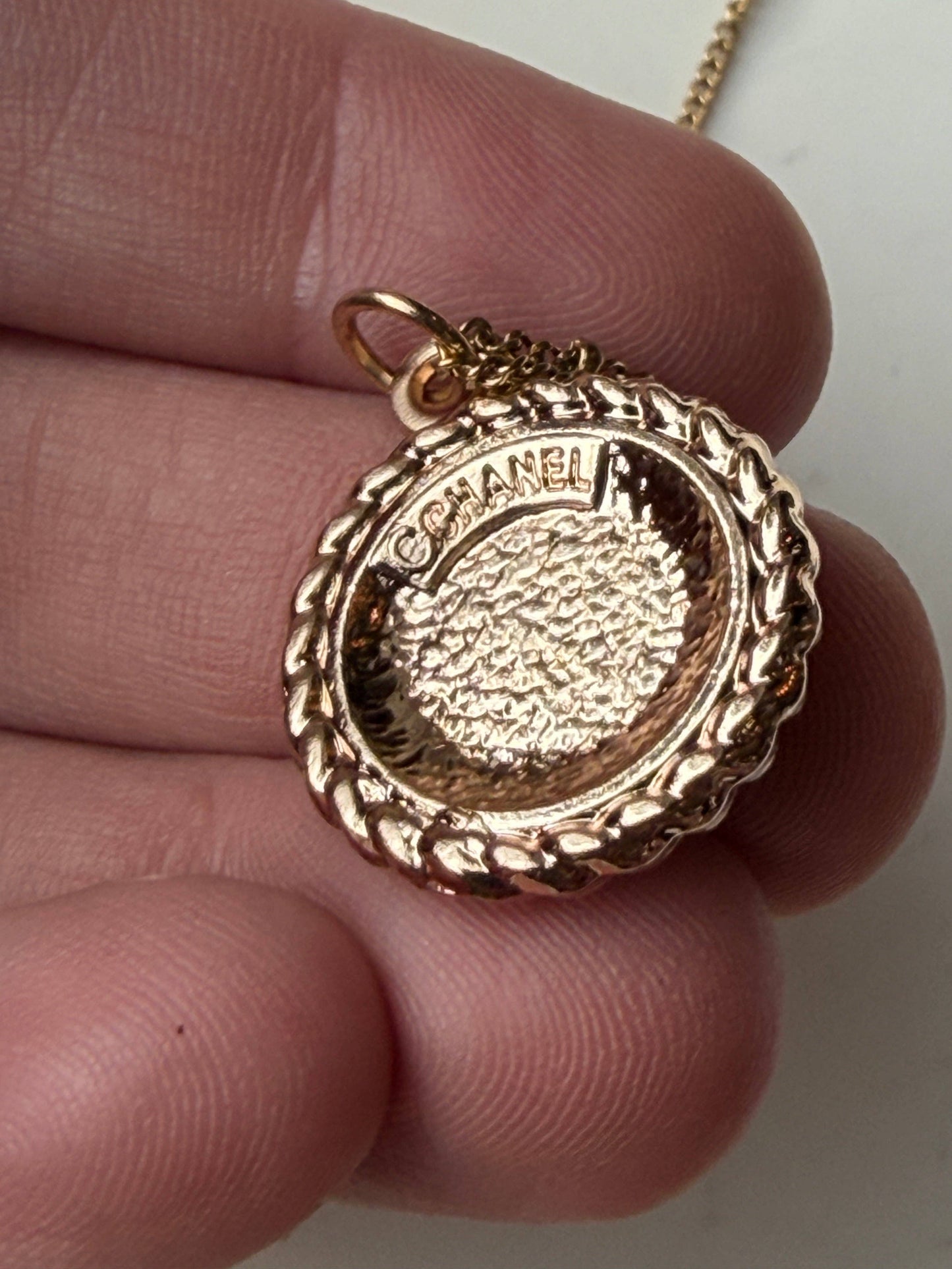 Upcycled Chanel Designer Black & Gold Pendant Necklace