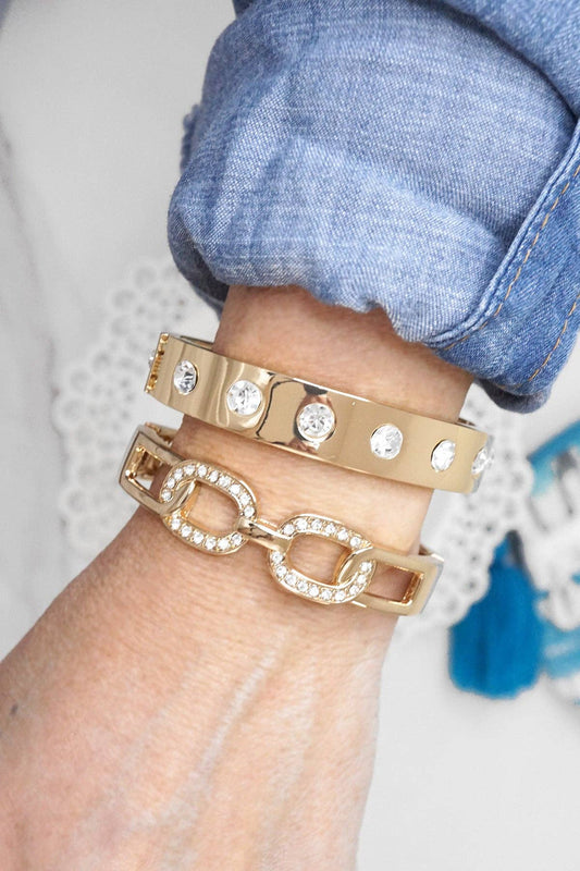 Sparkly Bangles hinge links Gold tone Crystals