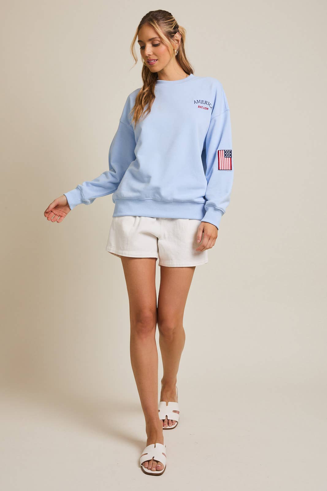 CREW NECK"USA"GRAPHIC SWEATSHIRT