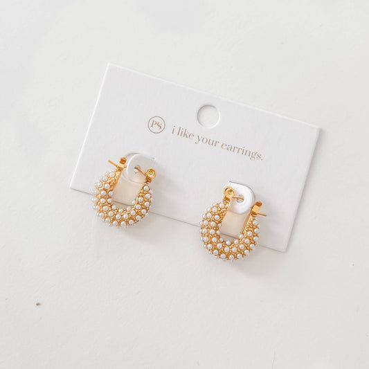 Hailey Huggie Pearl Earrings Waterproof